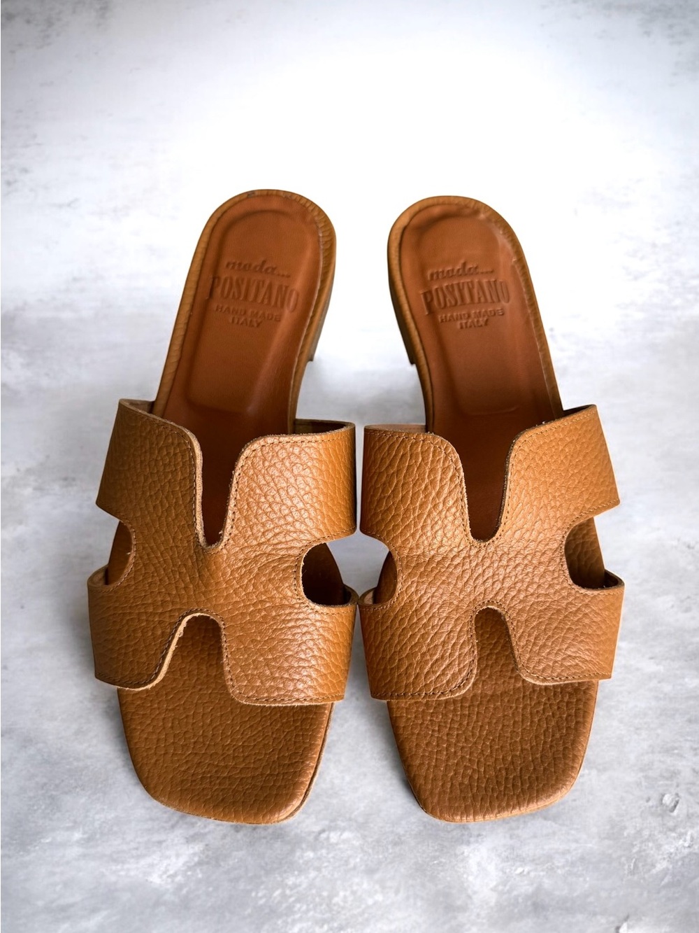 Oran Style Sandals Tan Leather Italian Slides by Moda Positanos